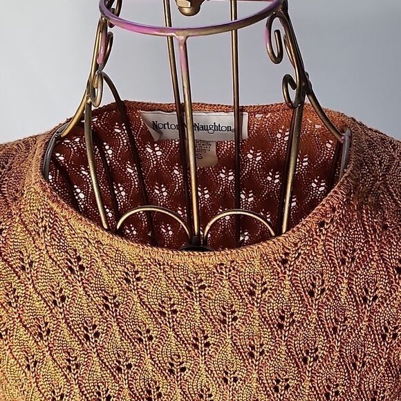 Rust Orange Cotton Rayon Open Knit Crochet Sweater Size S - Picture 3 of 7